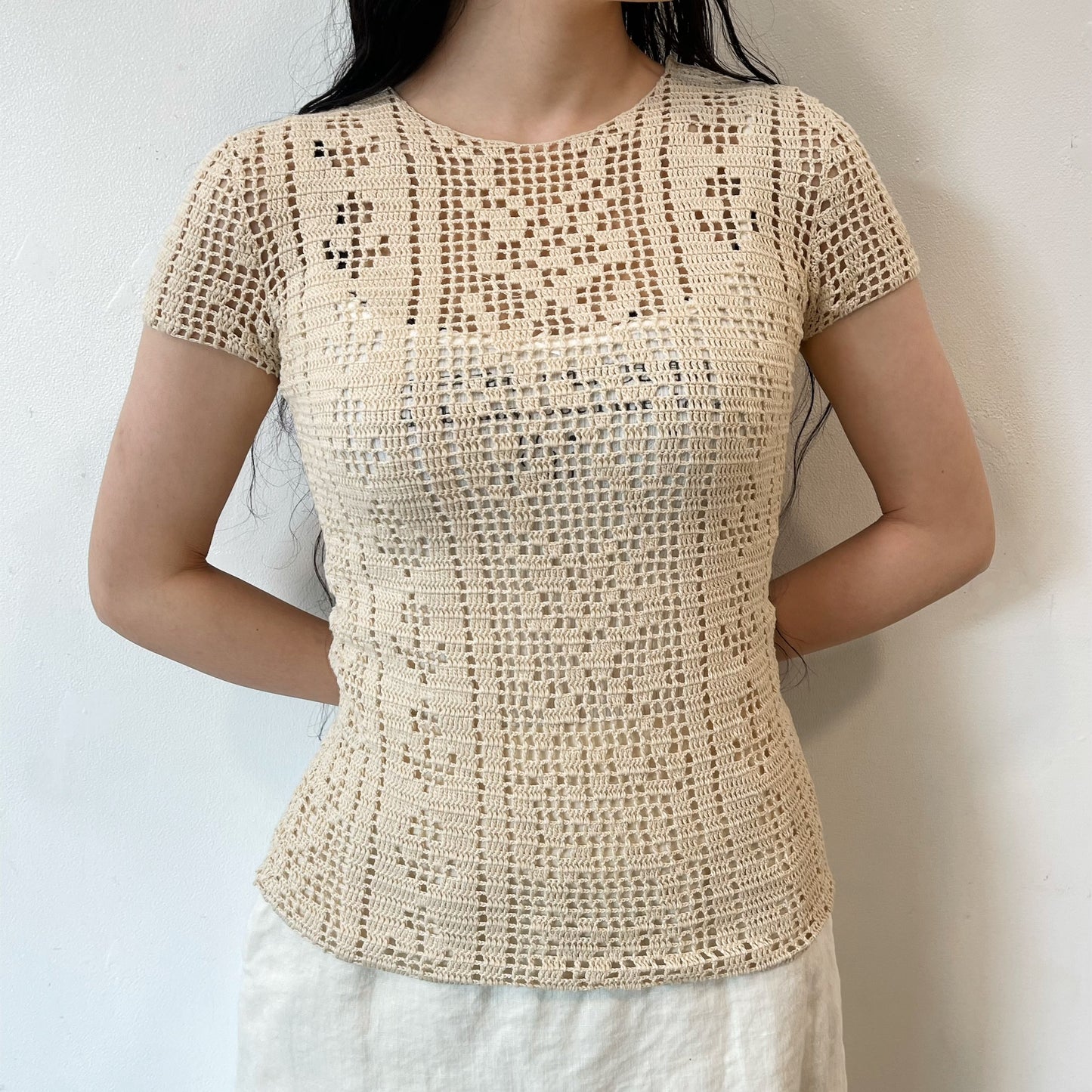 crochet t-shirts / beige / クロシェ編みTシャツ