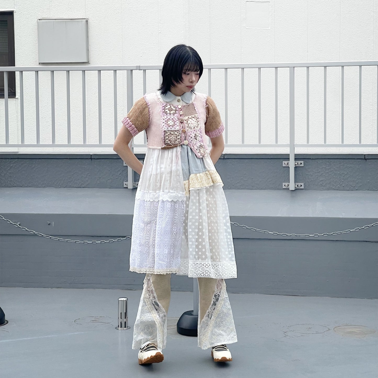 pinkcrochet top / Beige×Pink / ピンククロシェトップ