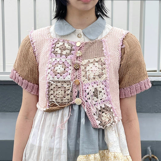 pinkcrochet top / Beige×Pink / ピンククロシェトップ