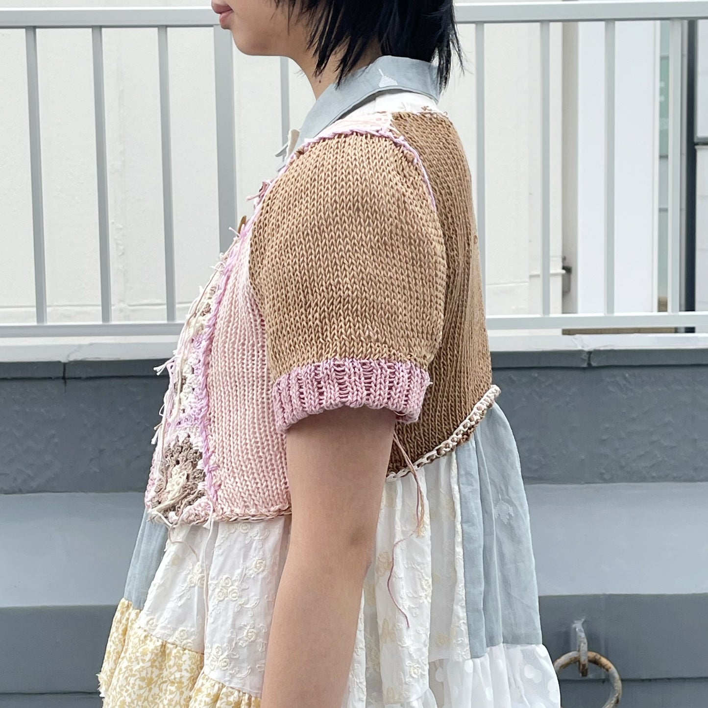 pinkcrochet top / Beige×Pink / ピンククロシェトップ