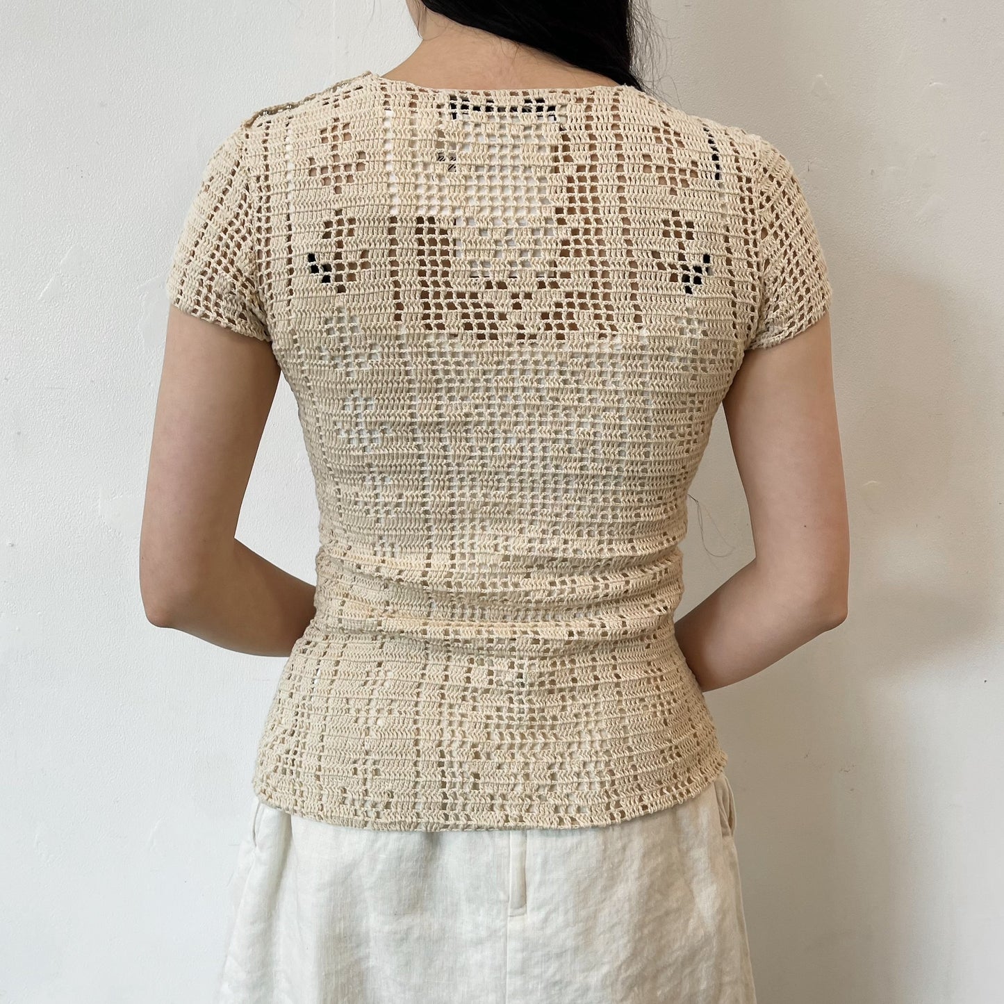 crochet t-shirts / beige / クロシェ編みTシャツ