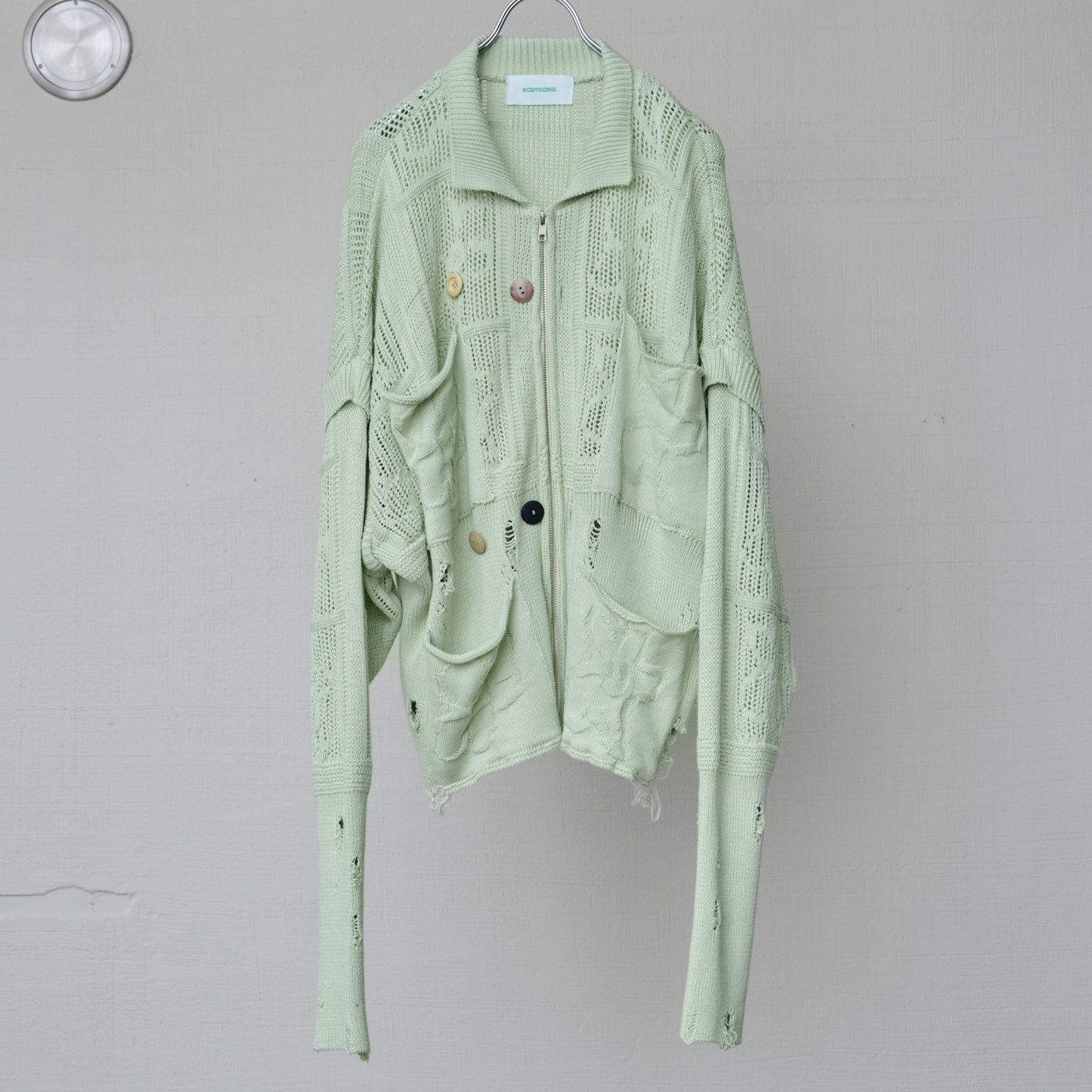 SHINING LACE "PUZZLE-UP" ZIP KNIT / GREEN / ジップアップニット