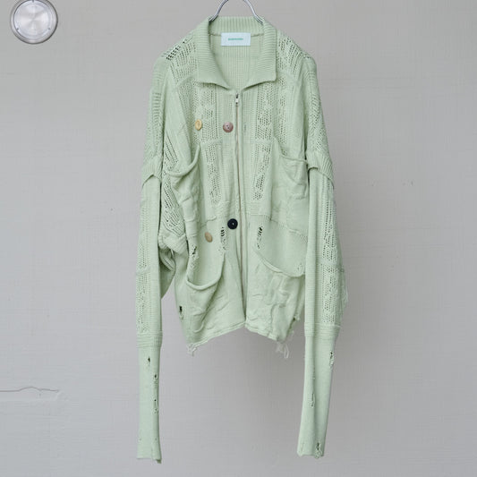 SHINING LACE "PUZZLE-UP" ZIP KNIT / GREEN / ジップアップニット