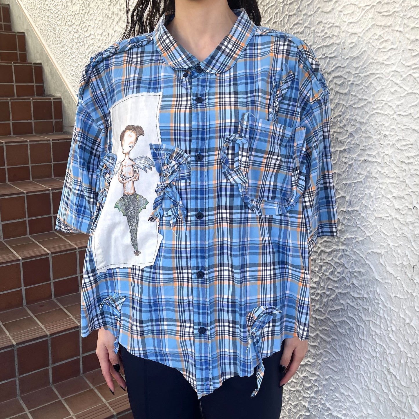 trust teji x TONII MONDO collabolation ★ Bond check shirts / Blue / ボンドチェックシャツ