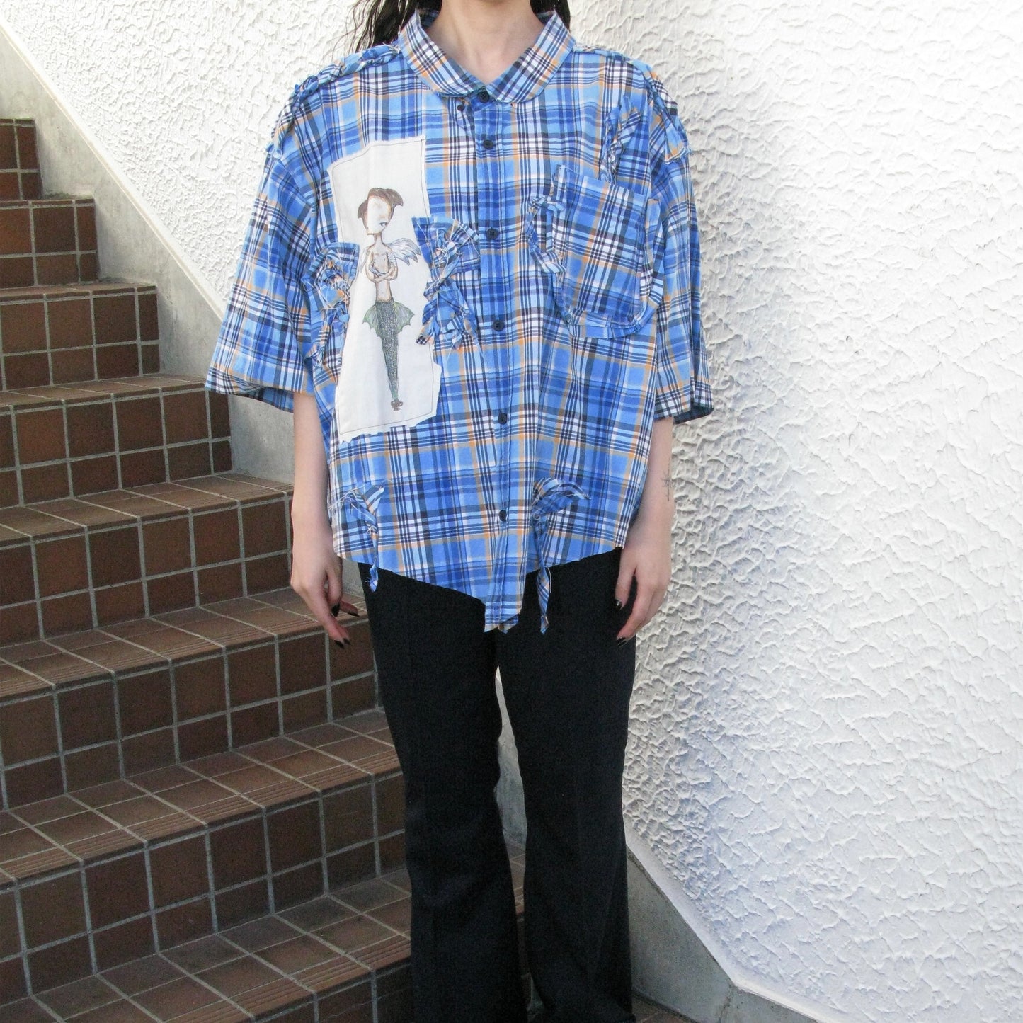 trust teji x TONII MONDO collabolation ★ Bond check shirts / Blue / ボンドチェックシャツ
