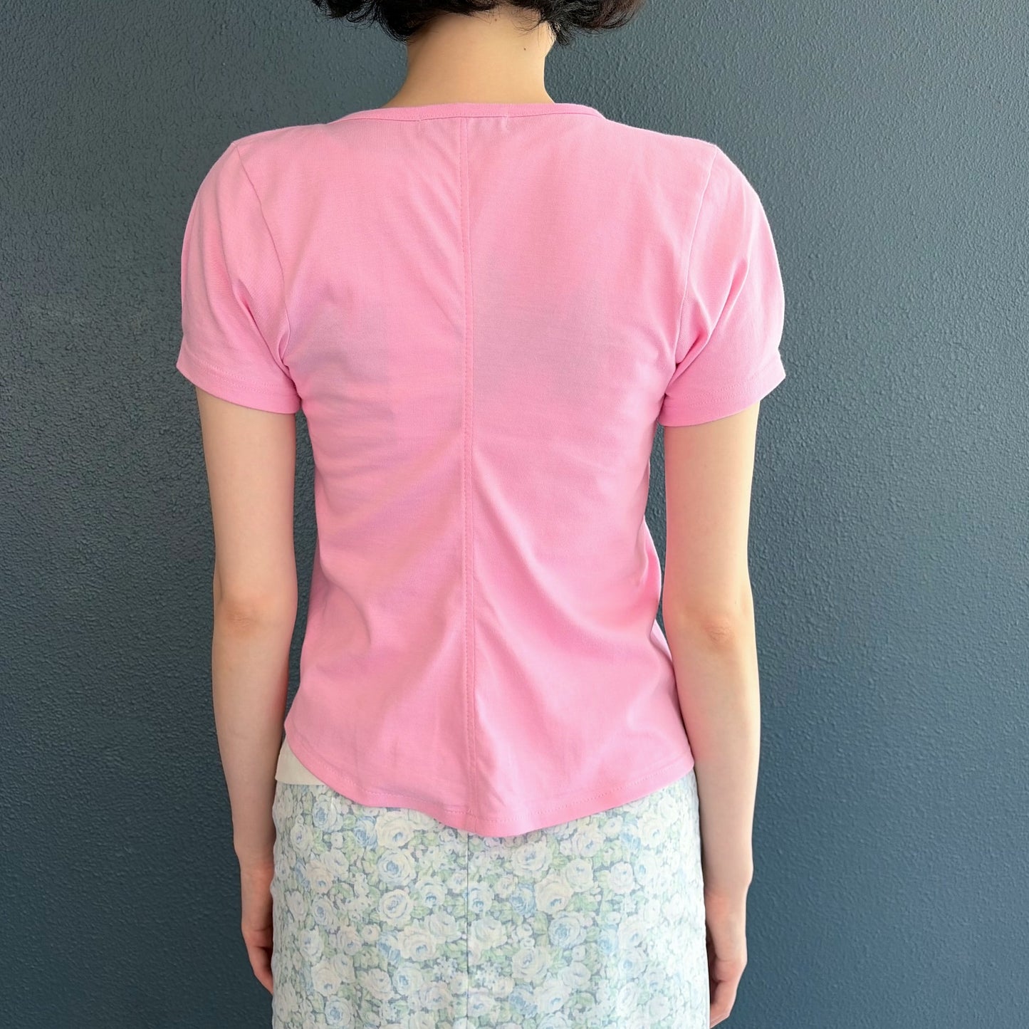 shell key chain print square neck top / pink / グラフィックTシャツ