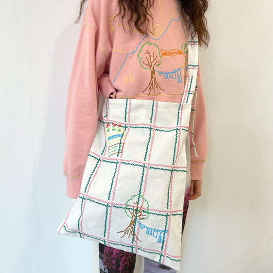 cross stitch bag / white × pink × green / クロスステッチショルダーバッグ