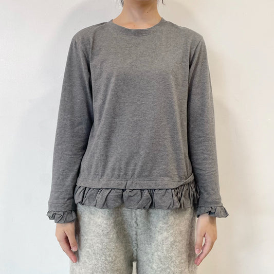 cut-and-sew and frill / medium gray / フリルロングT