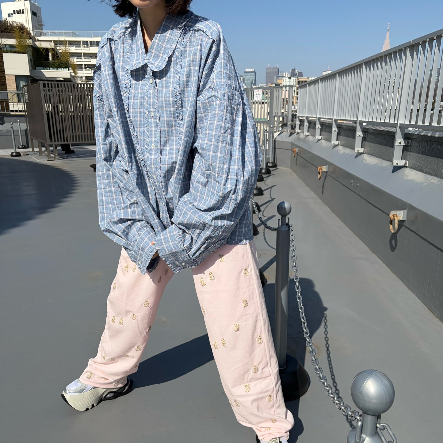 MINI FRILL BLOUSE / BLUE / ミニフリルブラウス