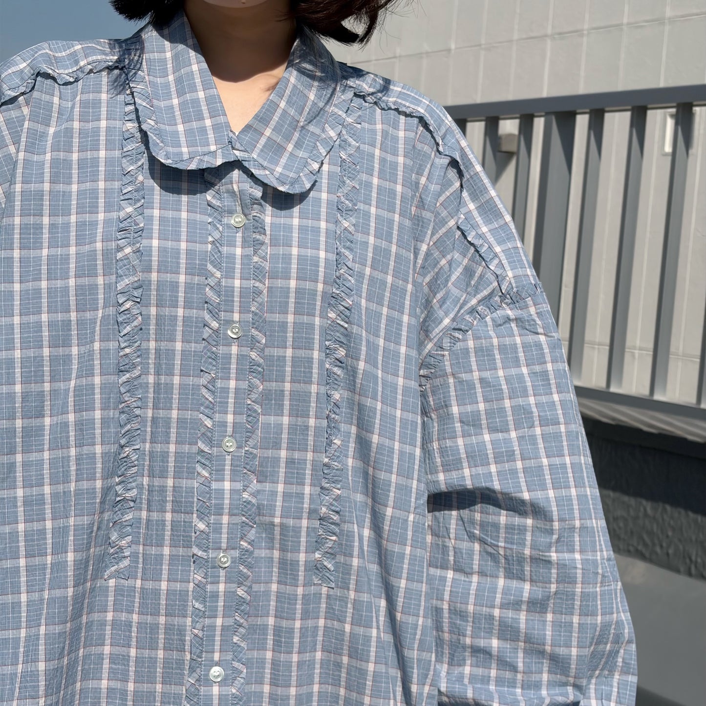 MINI FRILL BLOUSE / BLUE / ミニフリルブラウス