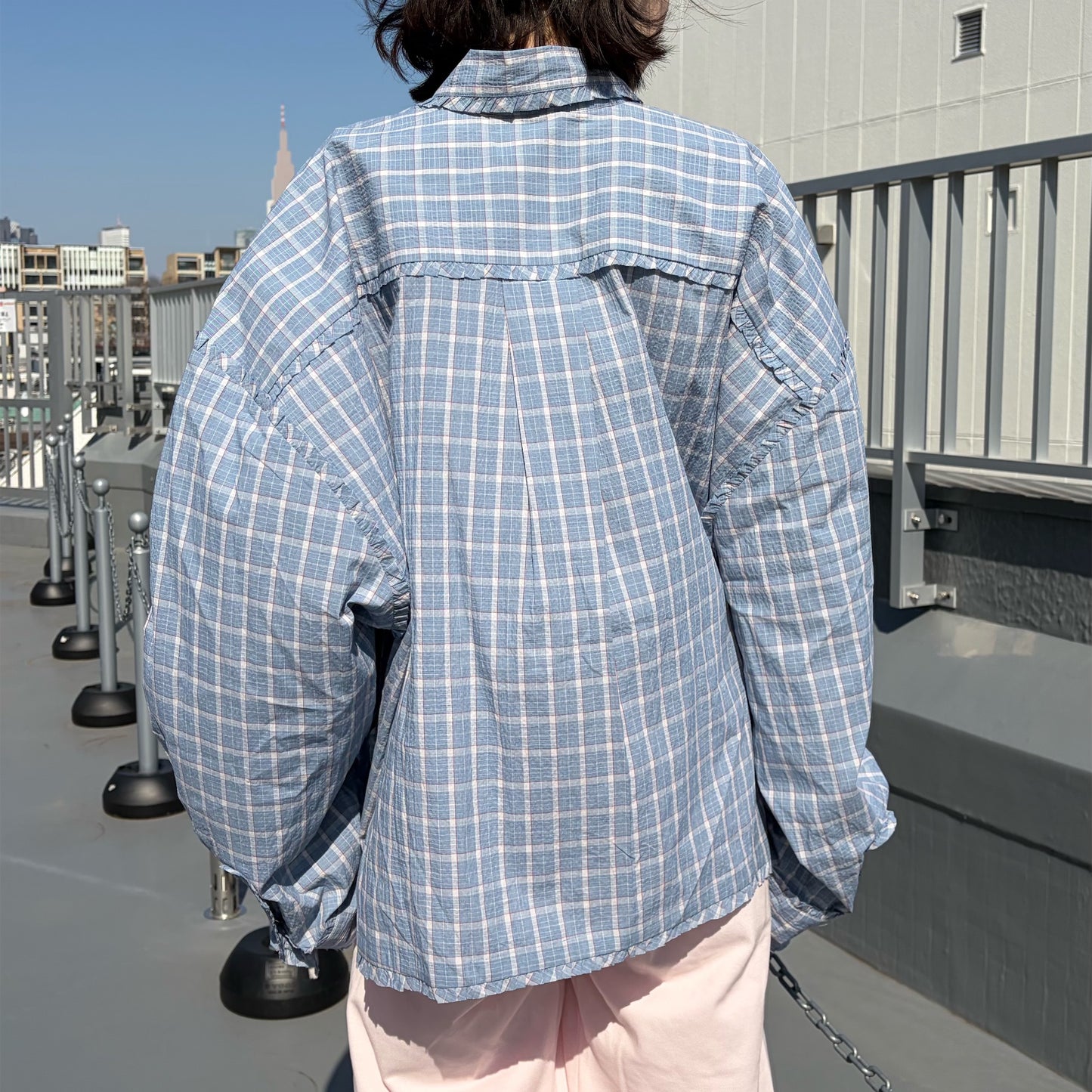 MINI FRILL BLOUSE / BLUE / ミニフリルブラウス