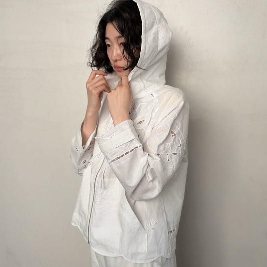 TABLE CLOTH ZIP-UP HOODIE / WHITE / テーブルクロスジップアップフーディー