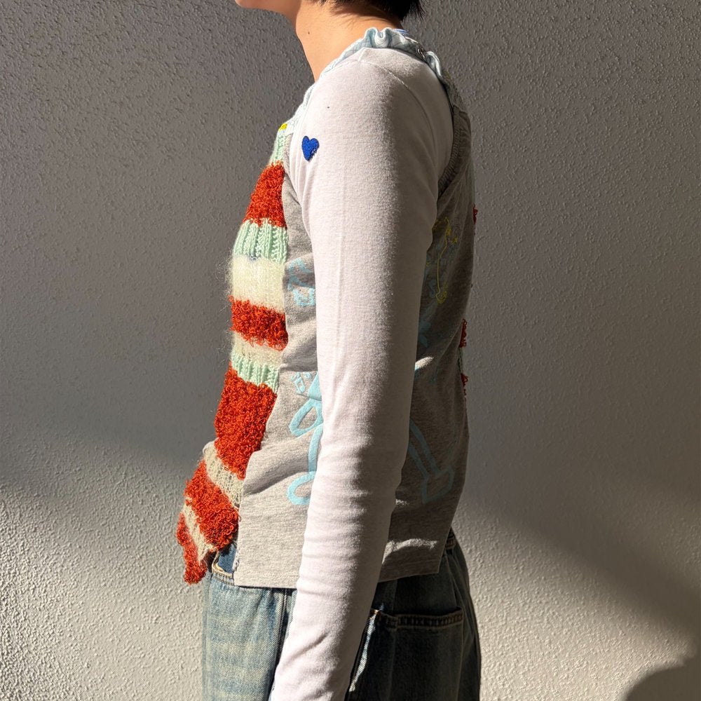 神 / brown x light blue x gray / ボーダーニットトップ
