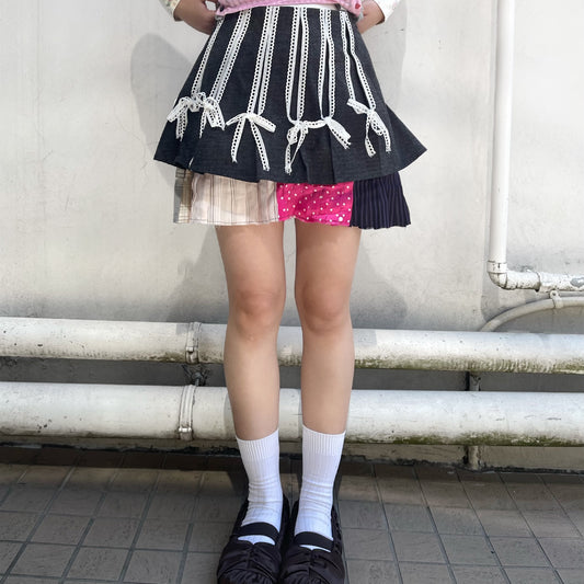 Fiocchi Mini Skirt / Gray / リボンプリーツミニスカート