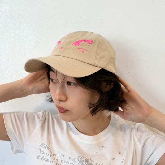 [F.E.E.S] kitty hairpin ball cap / beige / 刺繍キャップ