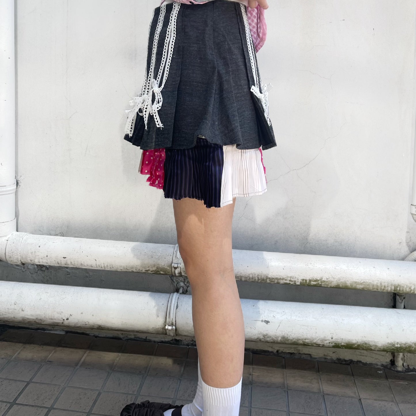 Fiocchi Mini Skirt / Gray / リボンプリーツミニスカート
