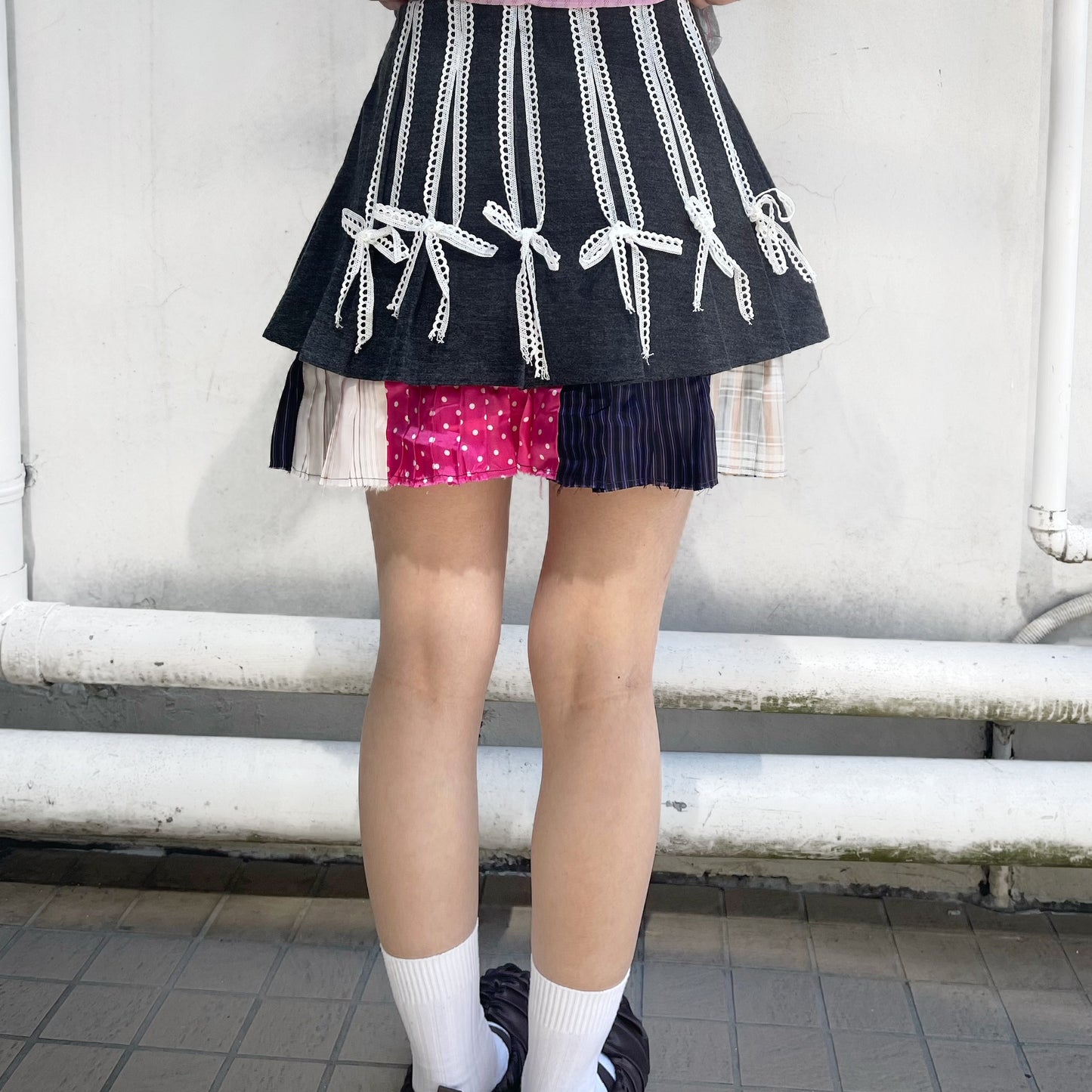 Fiocchi Mini Skirt / Gray / リボンプリーツミニスカート