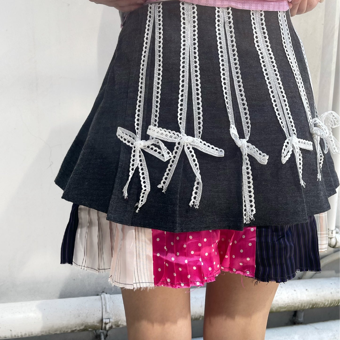 Fiocchi Mini Skirt / Gray / リボンプリーツミニスカート