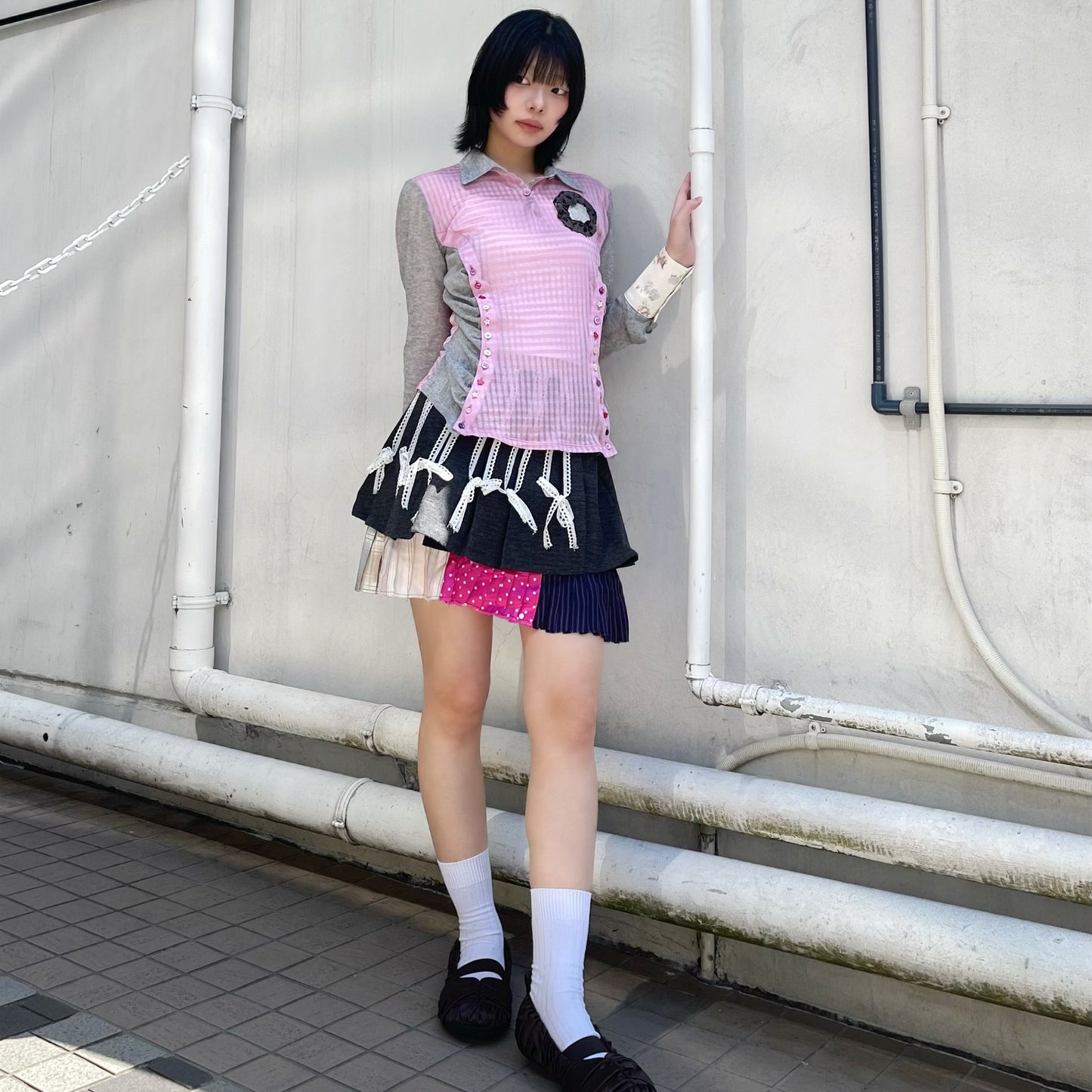 Fiocchi Mini Skirt / Gray / リボンプリーツミニスカート