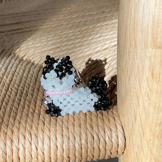 Spotted Cat Key Ring / Black / 子ねこのビーズキーリング