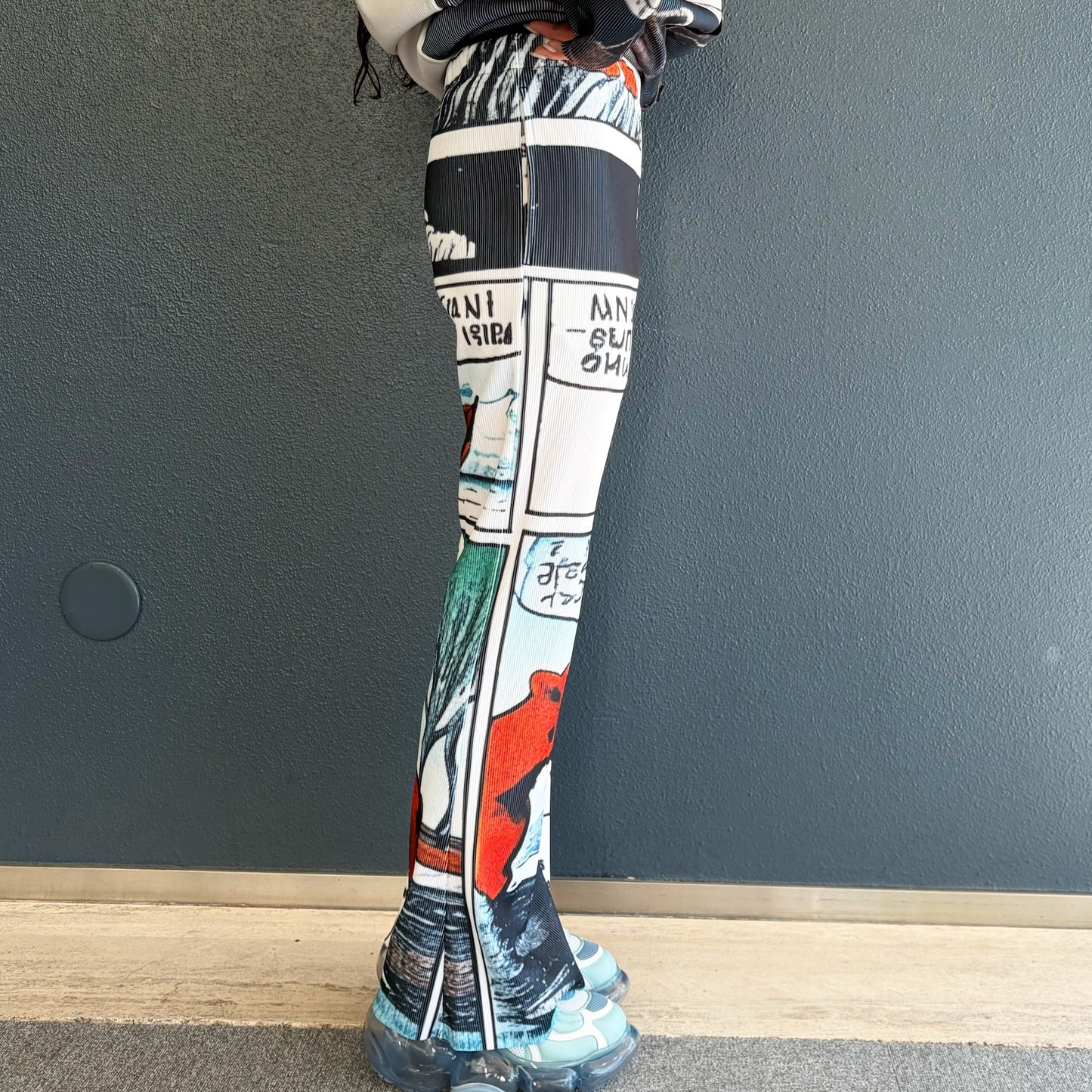 PRINT RIB FLARE PANTS / BEAR / プリントリブフレアパンツ