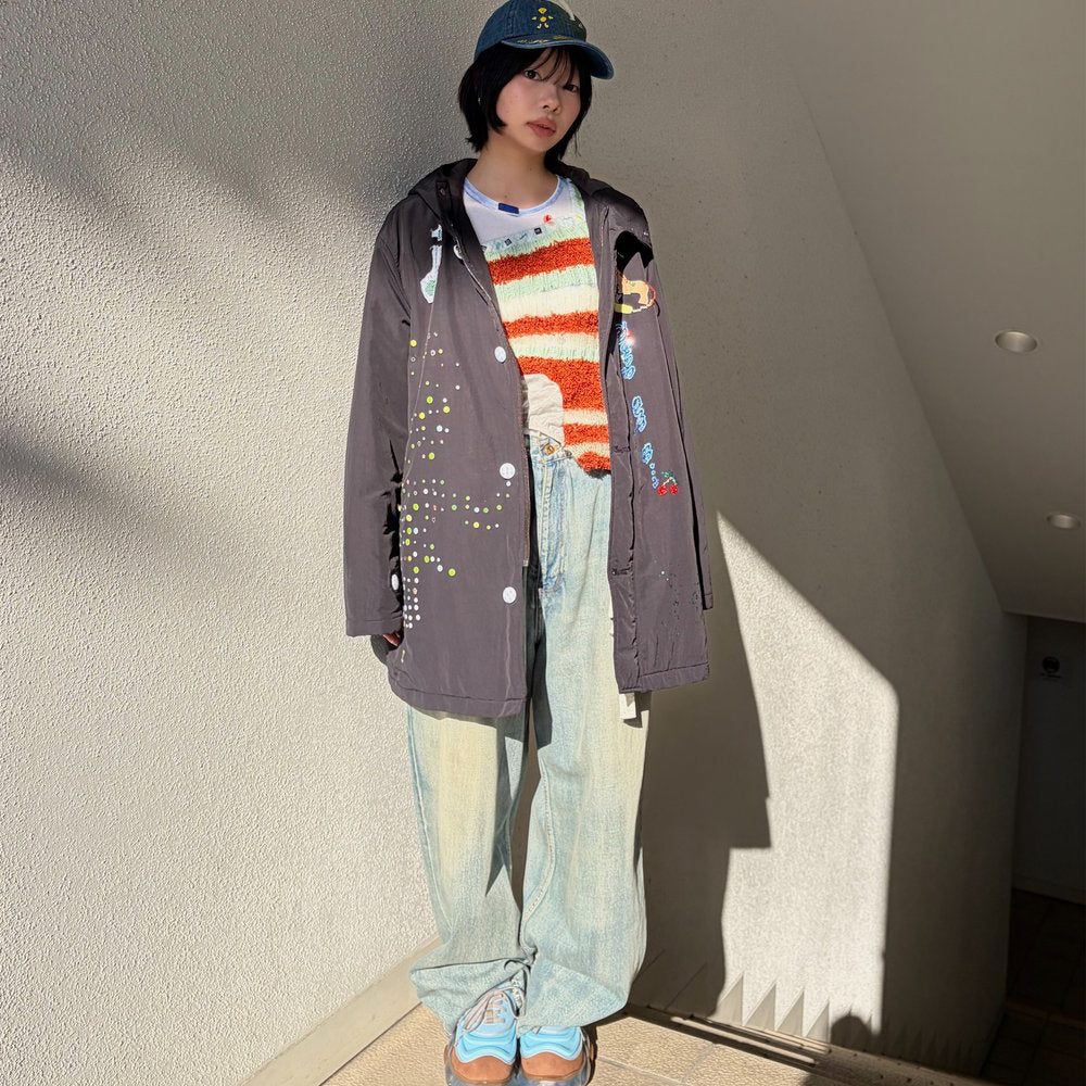 神 / brown x light blue x gray / ボーダーニットトップ