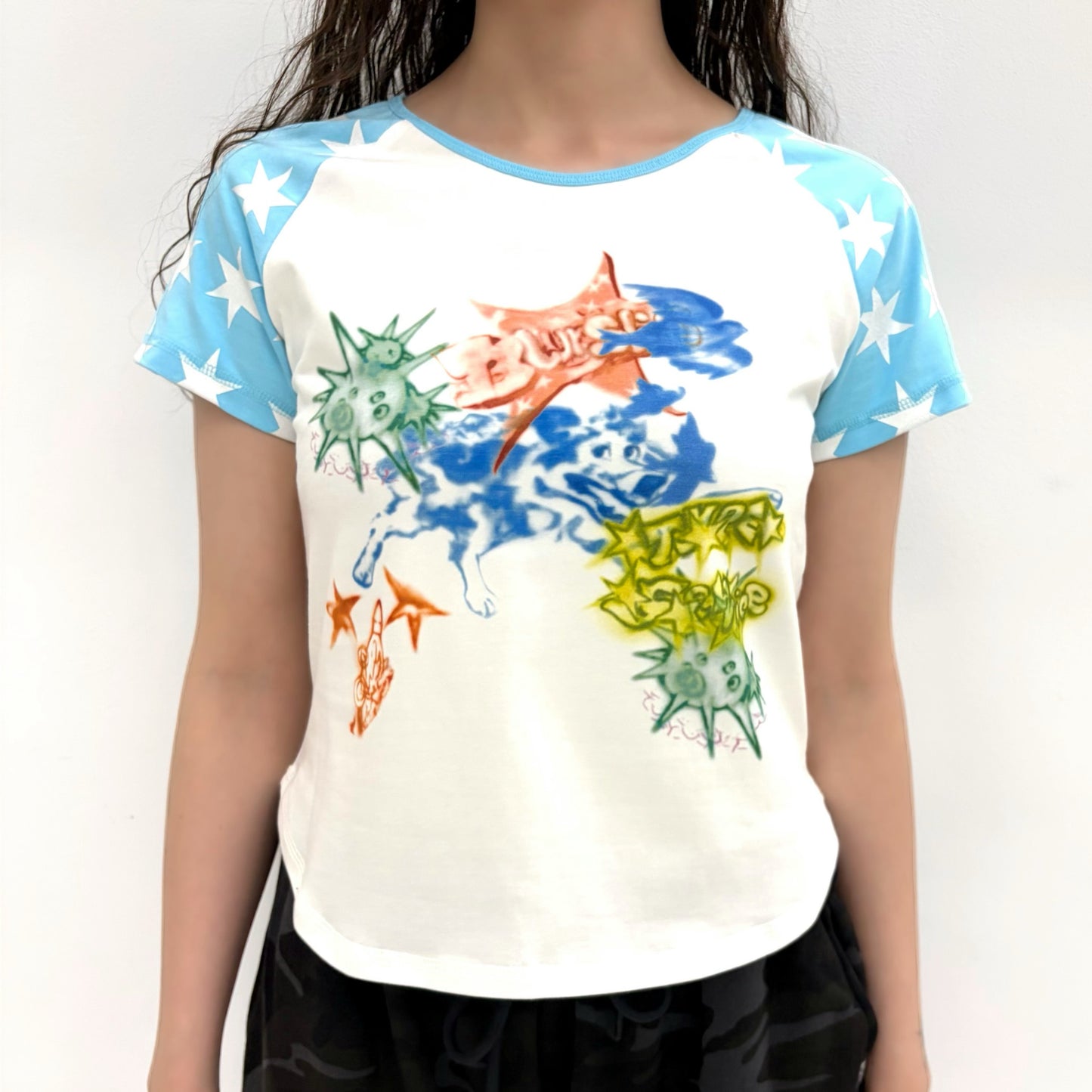Star Sleeve Spray Raglan Top / Blue / ラグランTシャツ