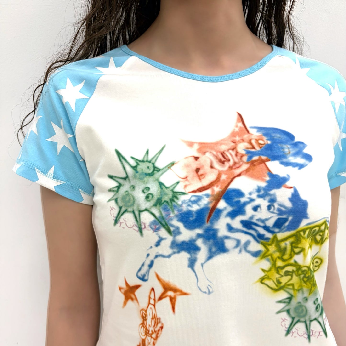 Star Sleeve Spray Raglan Top / Blue / ラグランTシャツ