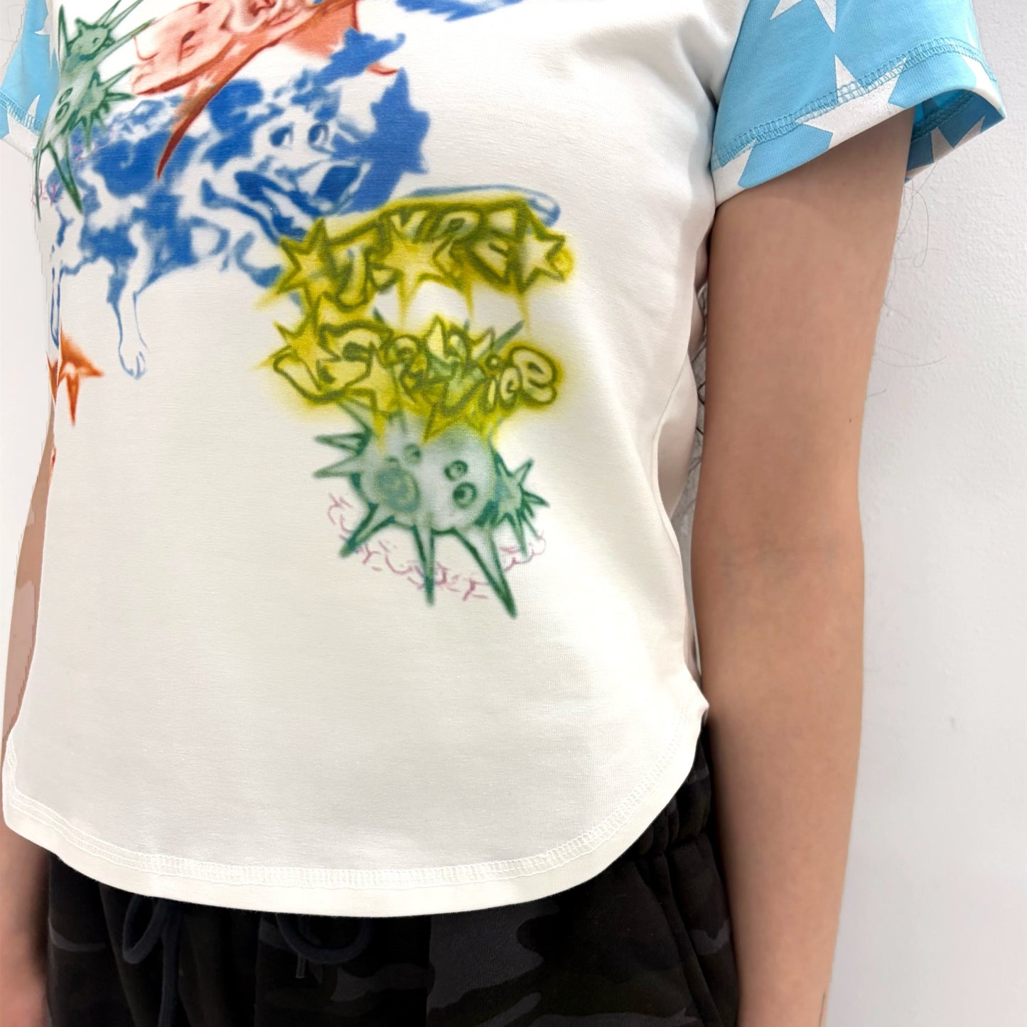 Star Sleeve Spray Raglan Top / Blue / ラグランTシャツ