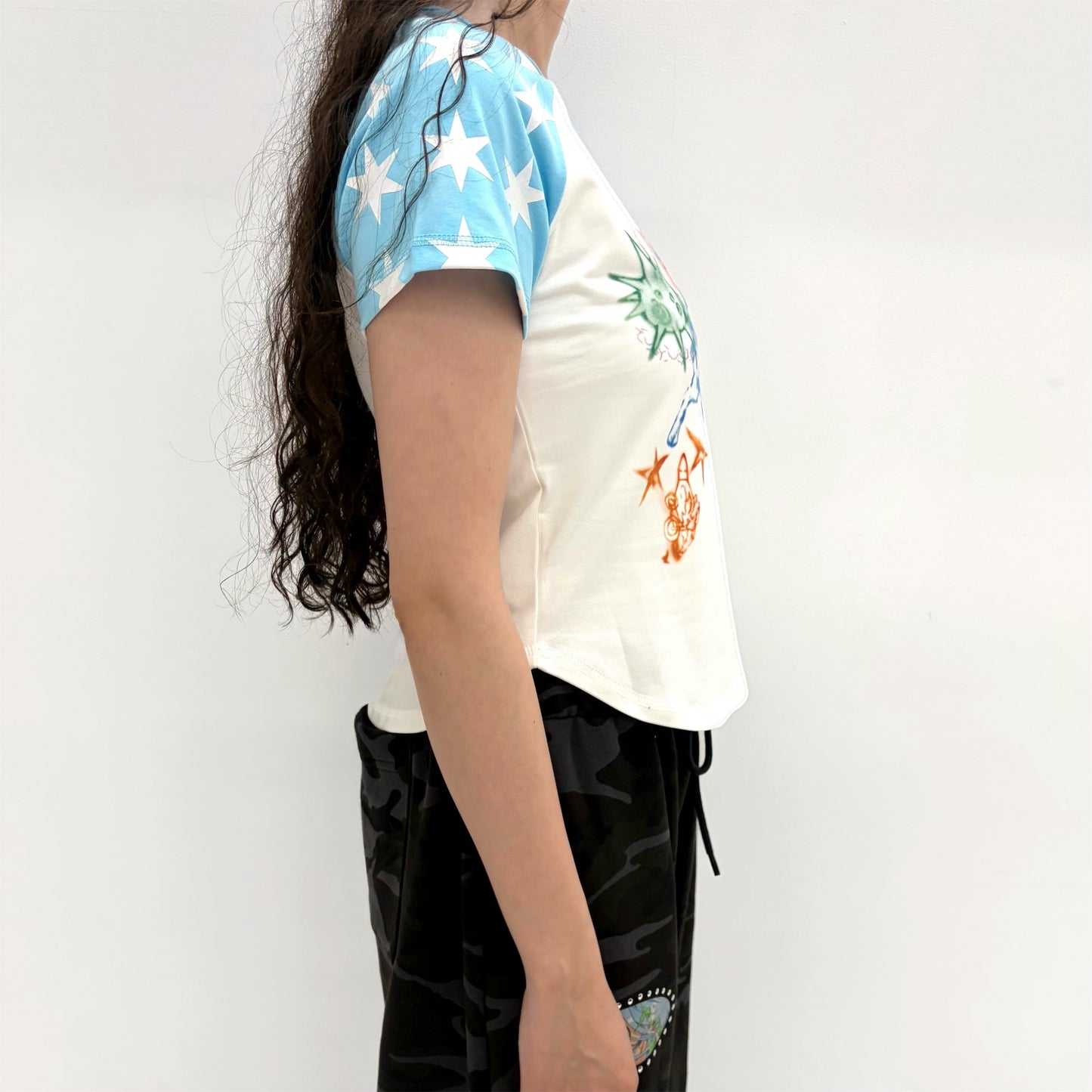 Star Sleeve Spray Raglan Top / Blue / ラグランTシャツ