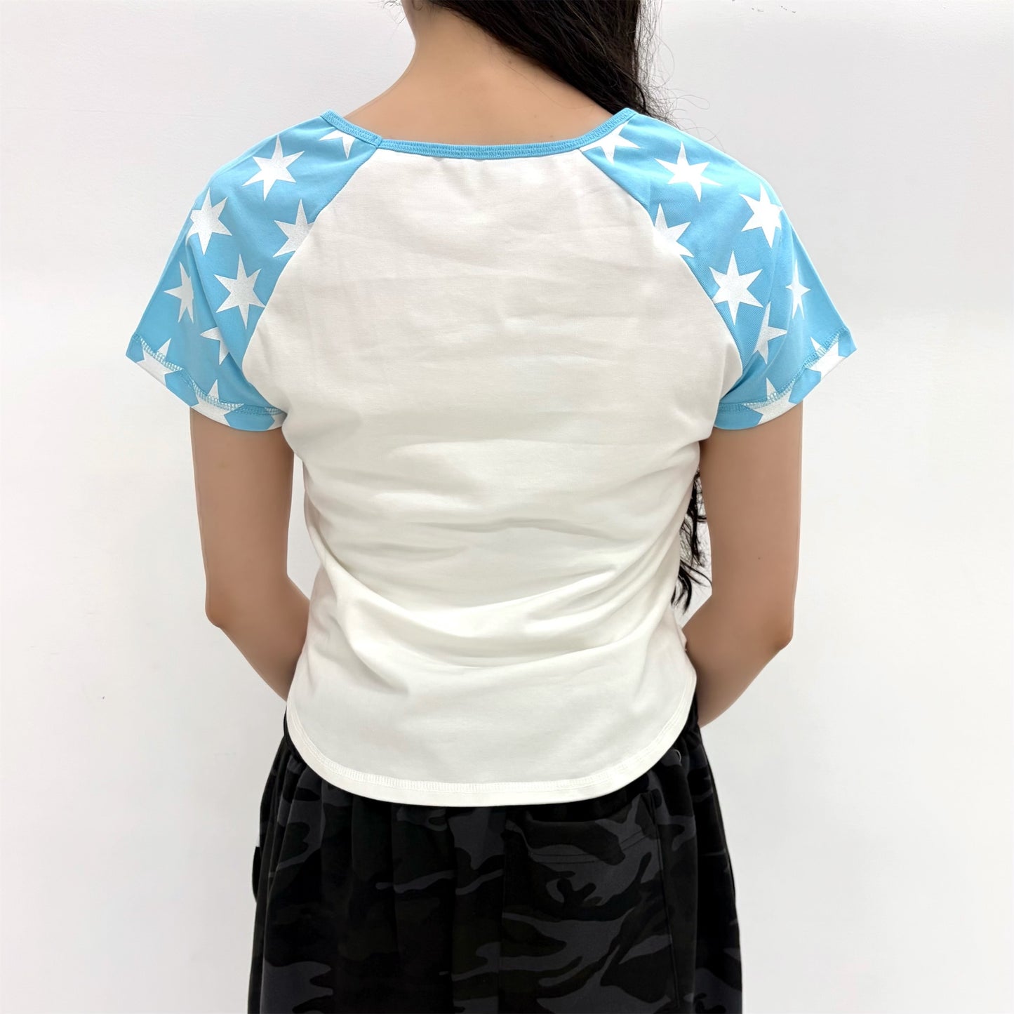 Star Sleeve Spray Raglan Top / Blue / ラグランTシャツ