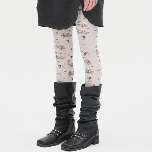 Scattered Print Tights / White / グラフィックタイツ