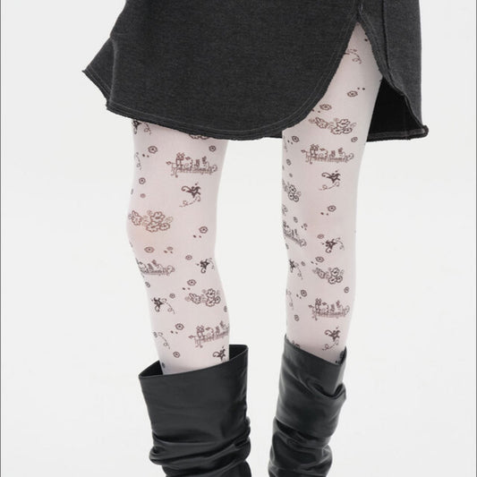 Scattered Print Tights / White / グラフィックタイツ