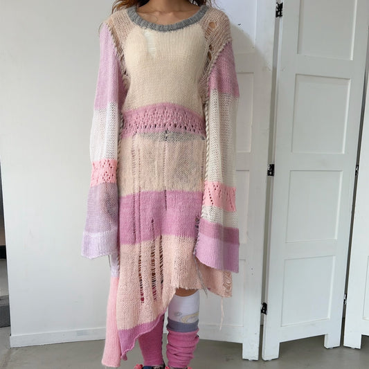 Knit long jumper / Pink / ニットドレス