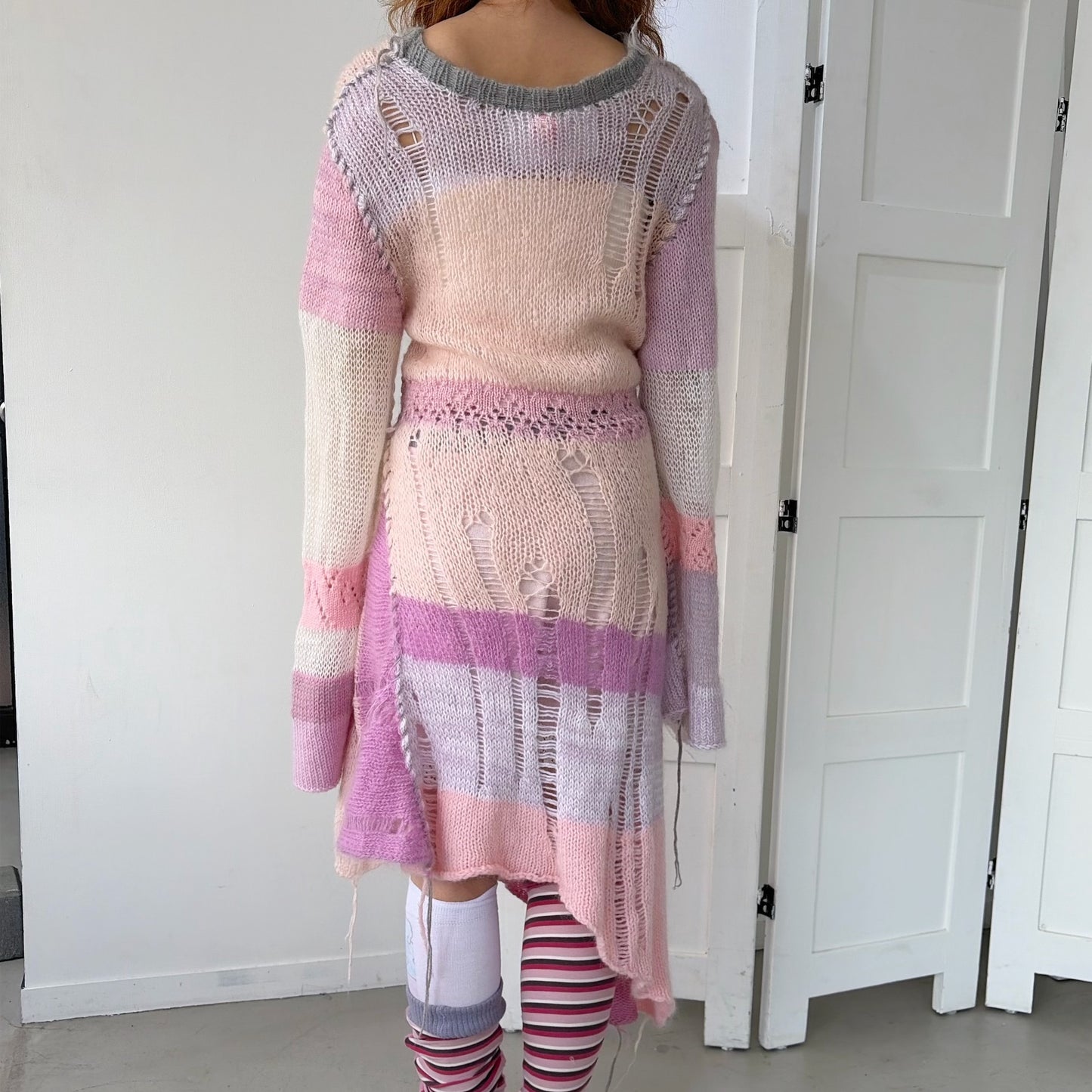 Knit long jumper / Pink / ニットドレス