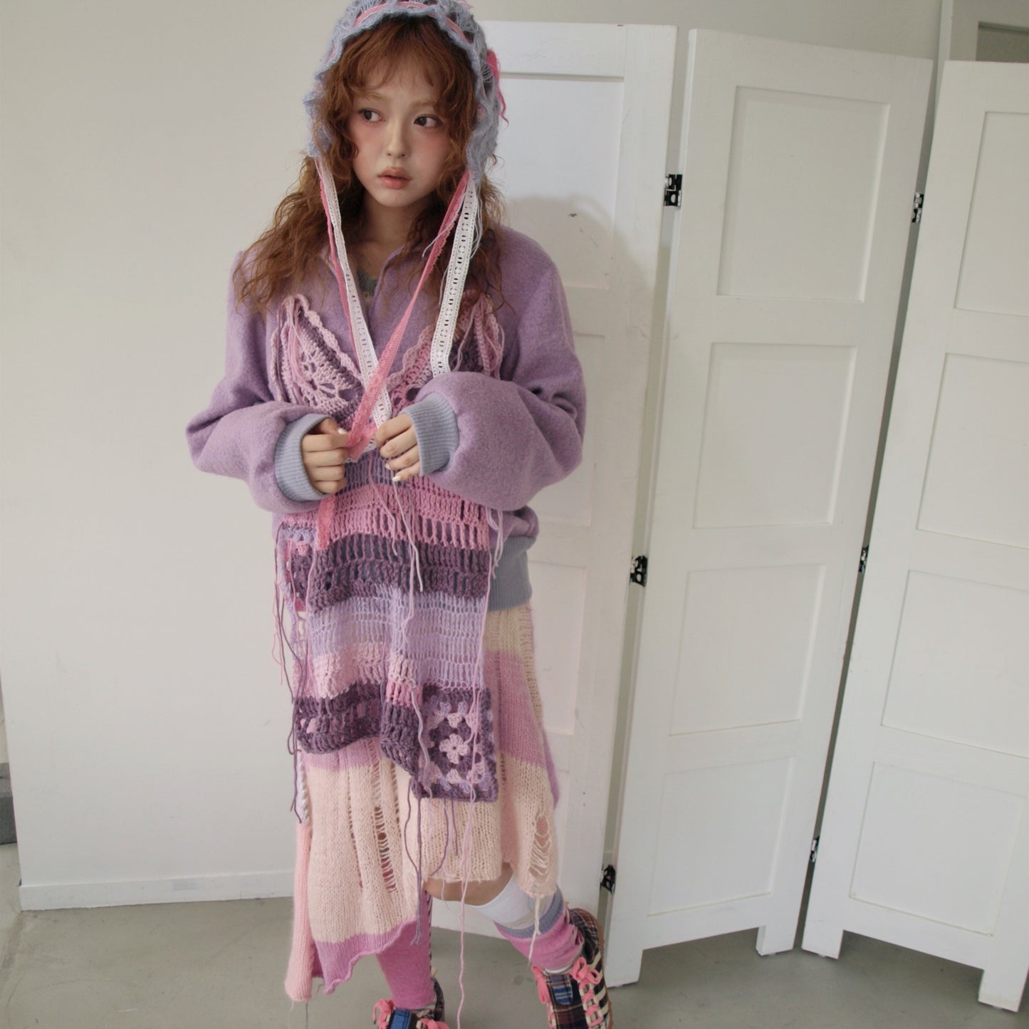 Knit long jumper / Pink / ニットドレス