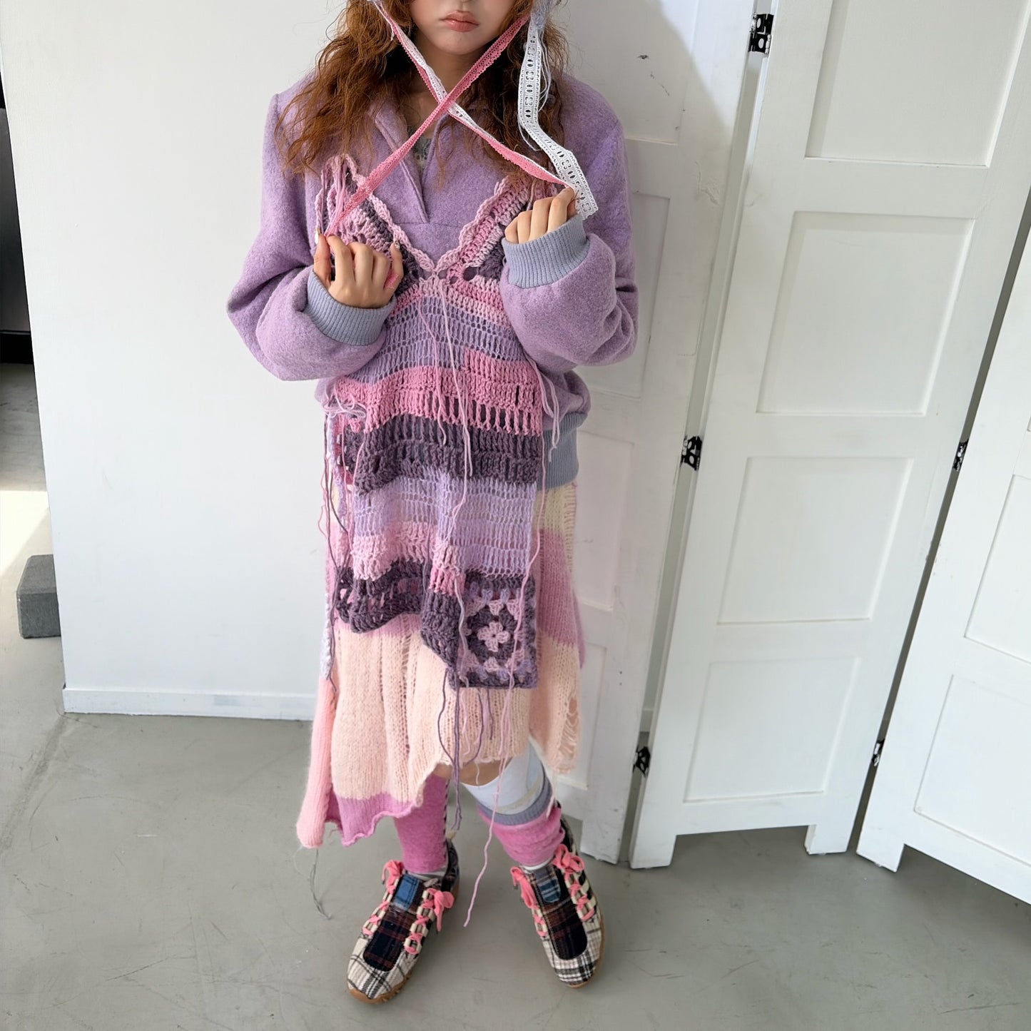 Knit long jumper / Pink / ニットドレス