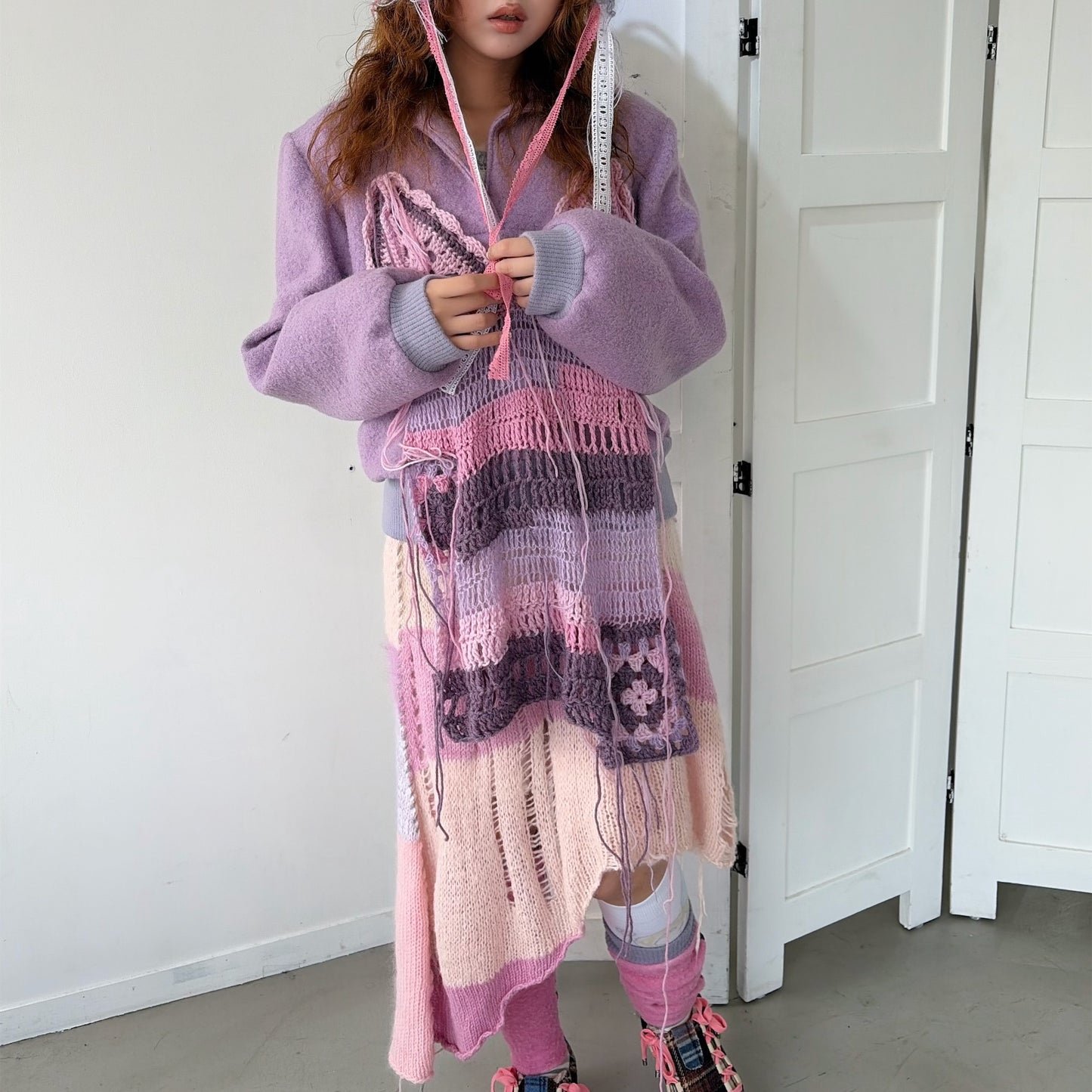 Knit long jumper / Pink / ニットドレス