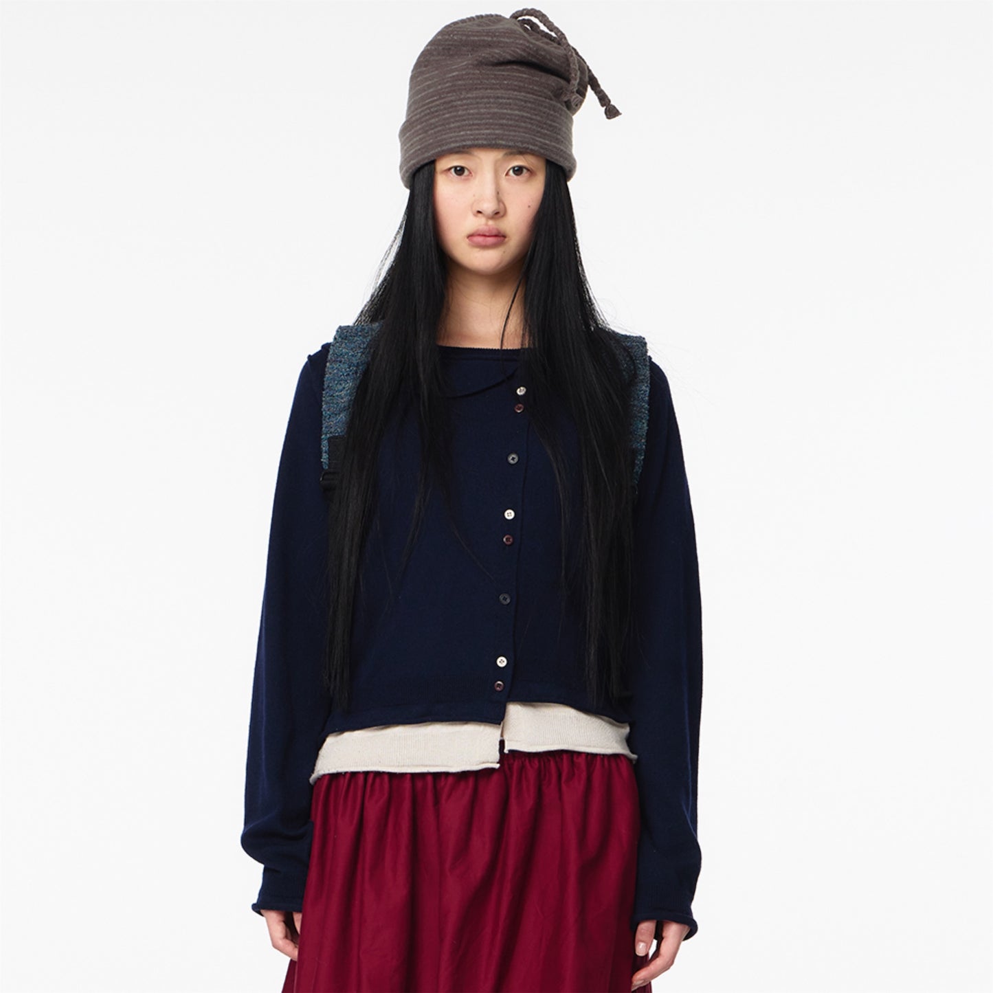 ROUND COLLAR KNIT CARDIGAN / NAVY / ラウンドカラーニットカーディガン