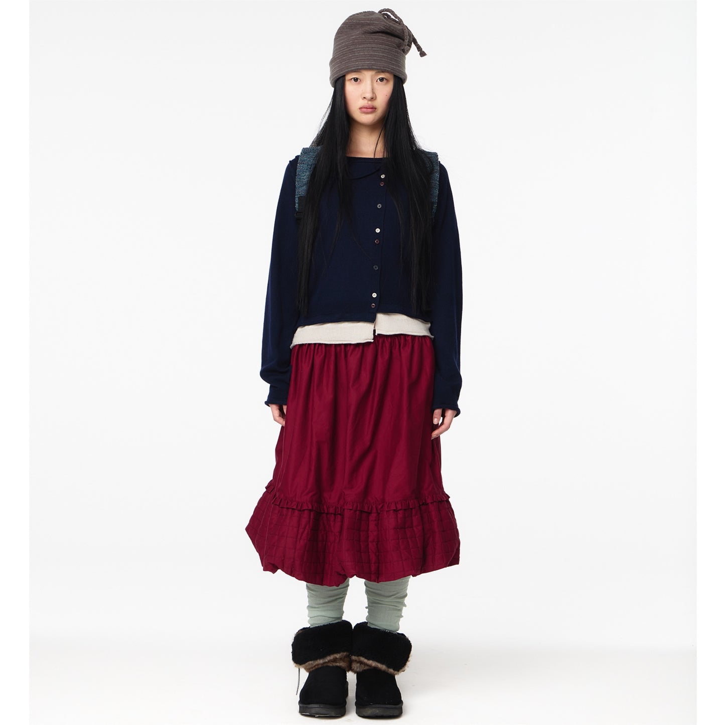 ROUND COLLAR KNIT CARDIGAN / NAVY / ラウンドカラーニットカーディガン