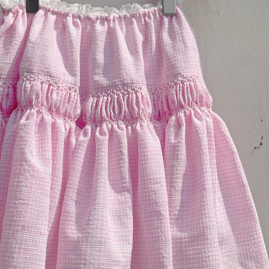 Embroidery skirt / Pink / チェックスカート