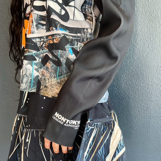 PRINT RIB PUFF SLEEVE CUT & SEW / TAGGING / プリントリブパフスリーブカットソー