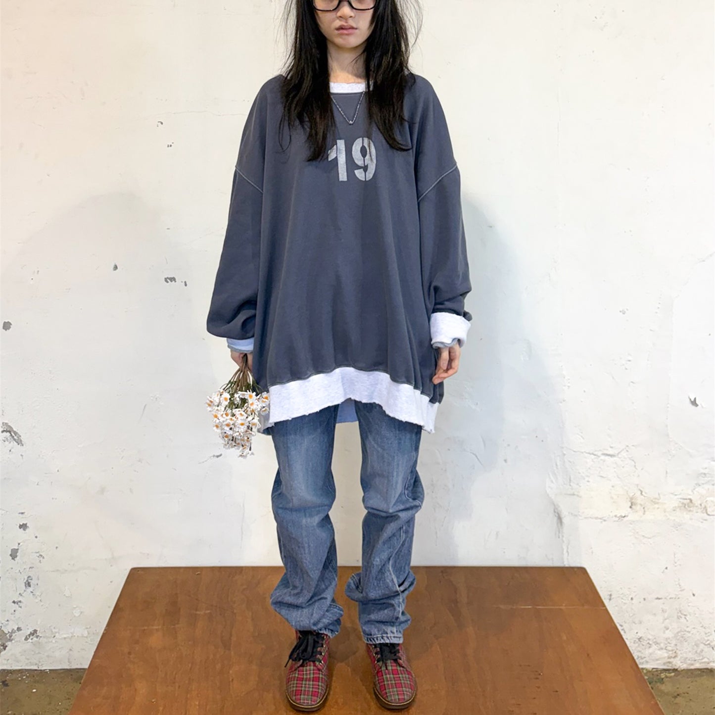 [F.E.E.S] number boxy MTM / navy / オーバーサイズスウェット