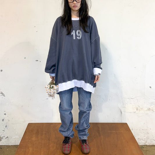 [F.E.E.S] number boxy MTM / navy / オーバーサイズスウェット