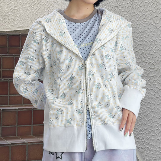 [F.E.E.S] popping heart&star zip-up / white / サーマルジップアップフーディー