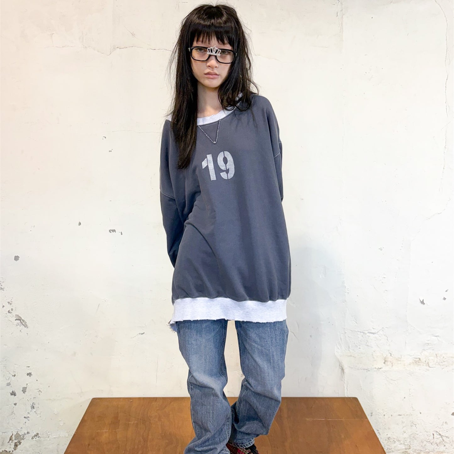 [F.E.E.S] number boxy MTM / navy / オーバーサイズスウェット