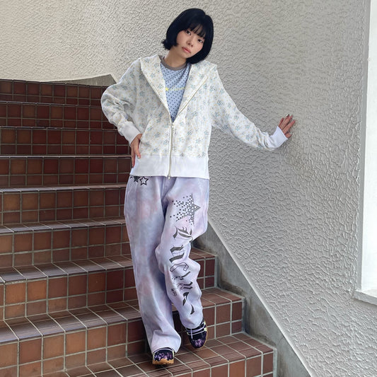 [F.E.E.S] popping heart&star zip-up / white / サーマルジップアップフーディー