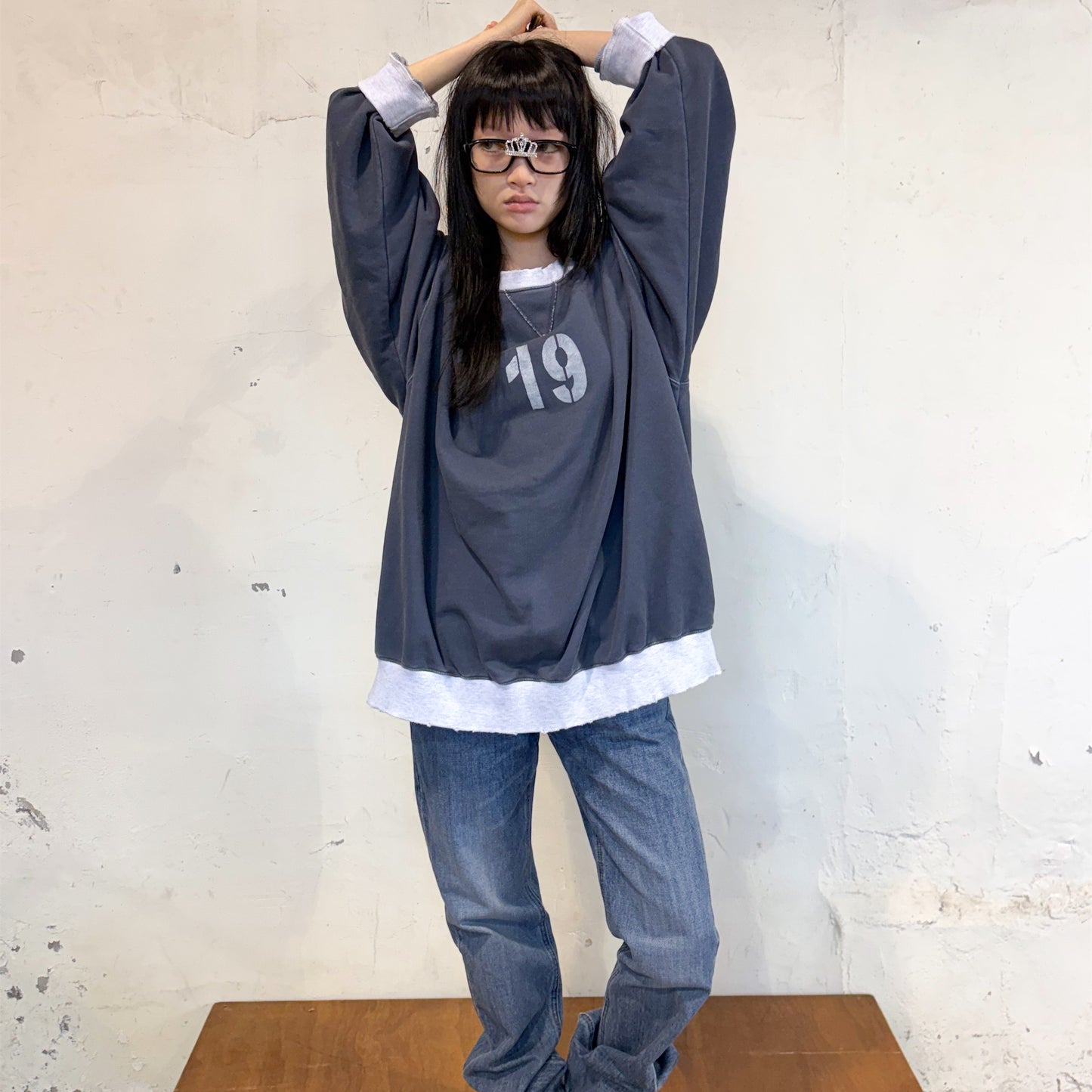 [F.E.E.S] number boxy MTM / navy / オーバーサイズスウェット