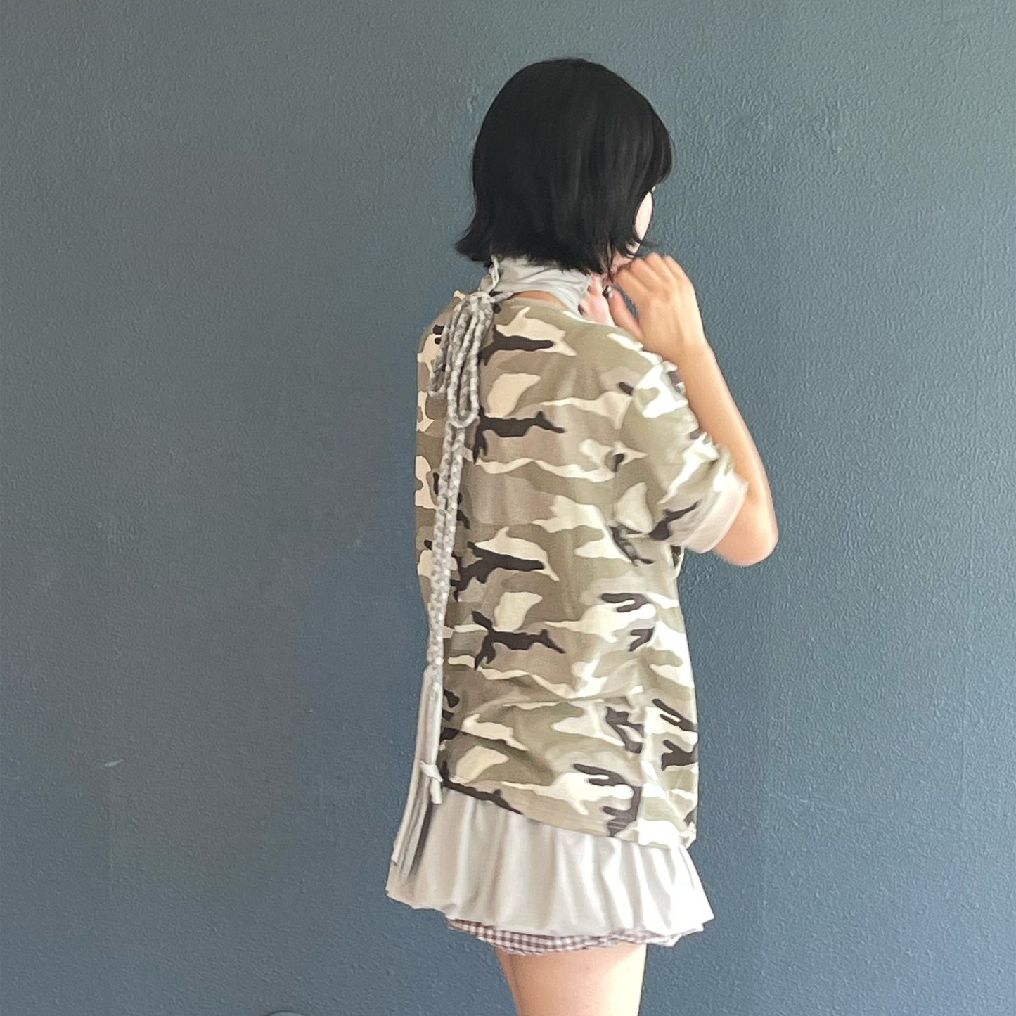 [fa.er.ie] cowl neck button t-shirt / camo / スターボタンカモTシャツ