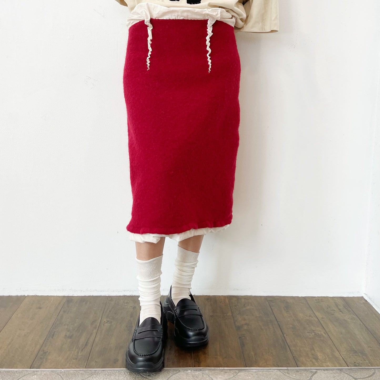 fulled skirt / red / 総裏縮絨スカート